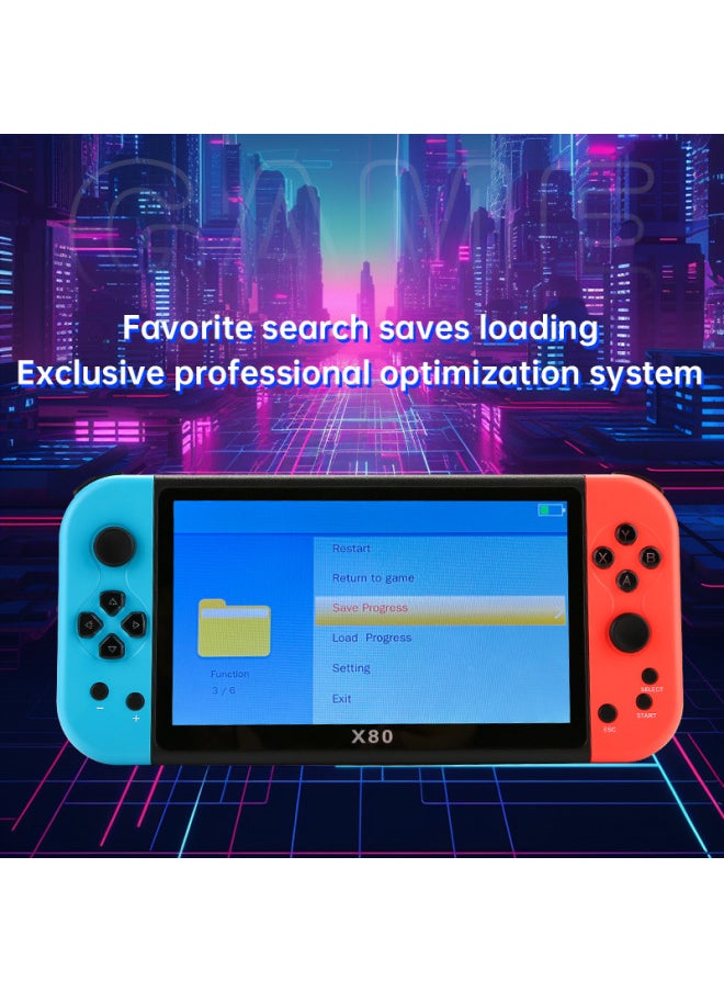 X80 Game Machine 7 Inch PSP Handheld Card HD Large Screen GBA Classic Arcade Portable Handheld-Model:X80 Blue + Red