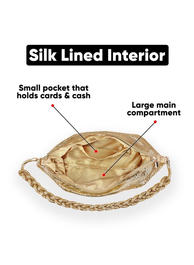 إتش دي إي حقيبة سهرة نسائية من HDE مصنوعة من شبكة معدنية لامعة معقودة ومحفظة كتف ذهبية اللون - Image 4