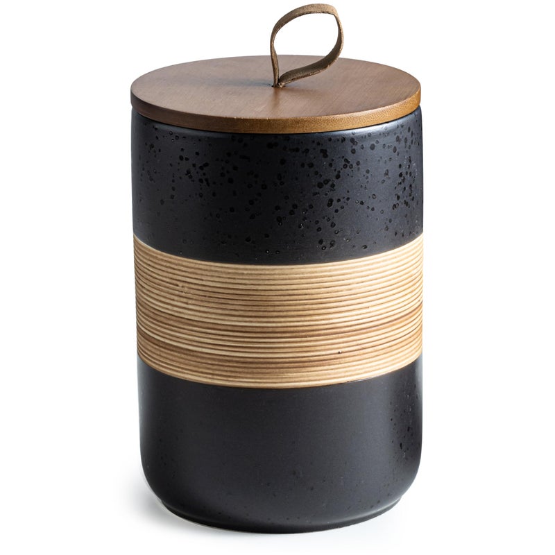 Miamolo Large Storage Containers with Lids, Ceramic Coffee Container Kitchen Food Storage Jars for Spice Sugar Tea Bag, Stackable Decorative Jars for Counter, Black & 61 fl.oz - Image 1