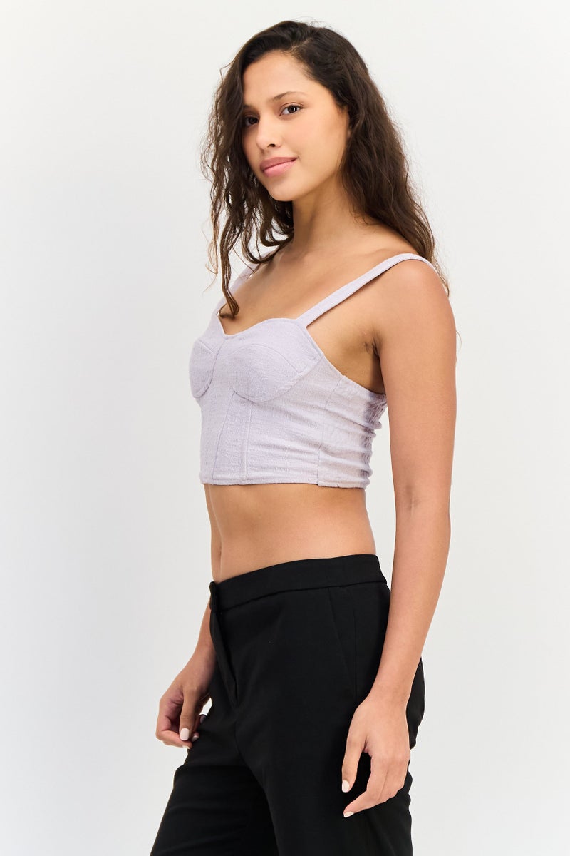 Bershka بلوزة بدون أكمام بتصميم قلب حلو للنساء، لافندر - Image 4