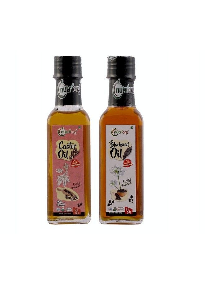 nutriorg - Cold Pressed 100% Organic Castor & Black Seeds Oil 200 Ml (Pack Of 2*100Ml ) ; With Deep Nourishing Properties ; Weight Management ; For Hair & Skin - Image 1