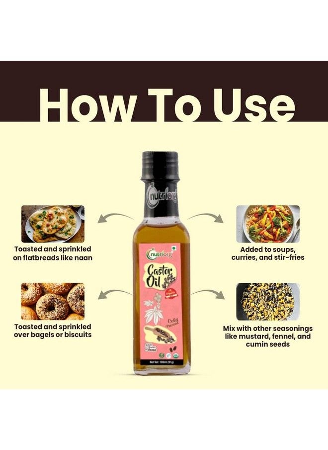 nutriorg - Cold Pressed 100% Organic Castor & Black Seeds Oil 200 Ml (Pack Of 2*100Ml ) ; With Deep Nourishing Properties ; Weight Management ; For Hair & Skin - Image 1