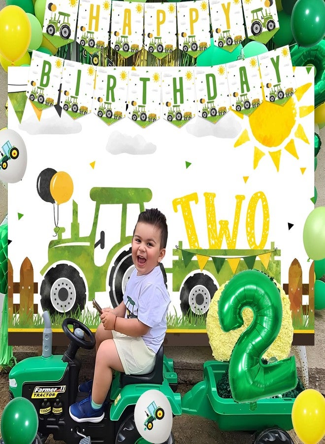 Merrystorm Tractor 2nd Birthday Decorations, Tractor Birthday Backdrop Green Tractor 2nd Birthday Cupcake Cake Toppers Balloon Garland Arch Kit for Boys Tractor Theme 2nd Birthday Party Supplies - Image 2
