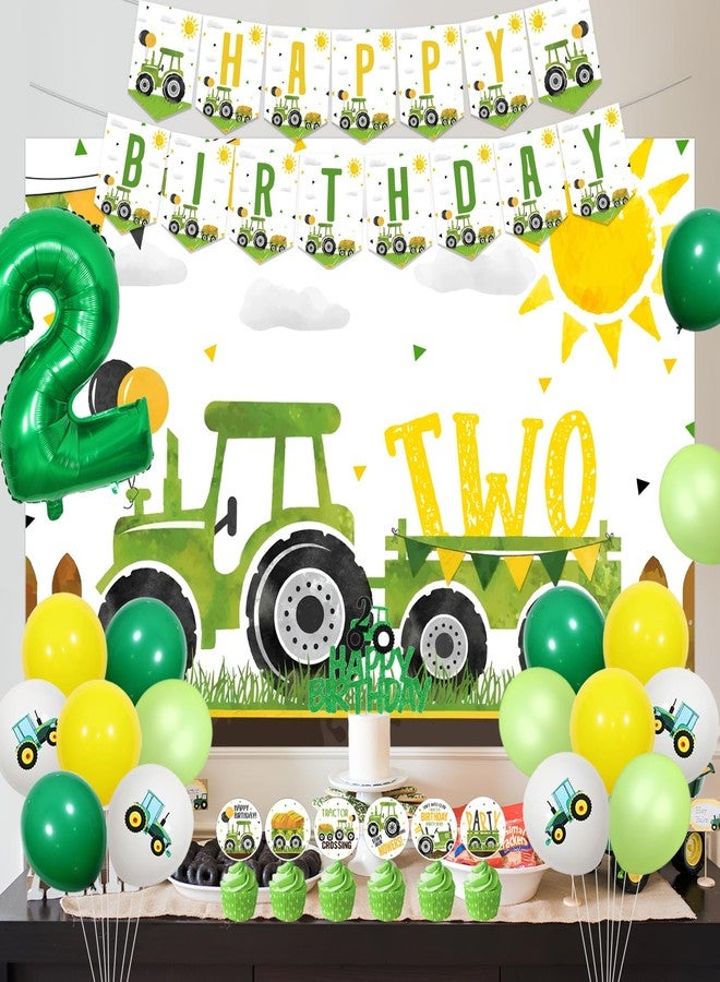 Merrystorm Tractor 2nd Birthday Decorations, Tractor Birthday Backdrop Green Tractor 2nd Birthday Cupcake Cake Toppers Balloon Garland Arch Kit for Boys Tractor Theme 2nd Birthday Party Supplies - Image 3
