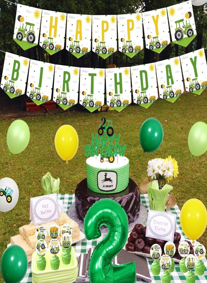 Merrystorm Tractor 2nd Birthday Decorations, Tractor Birthday Backdrop Green Tractor 2nd Birthday Cupcake Cake Toppers Balloon Garland Arch Kit for Boys Tractor Theme 2nd Birthday Party Supplies - Image 4