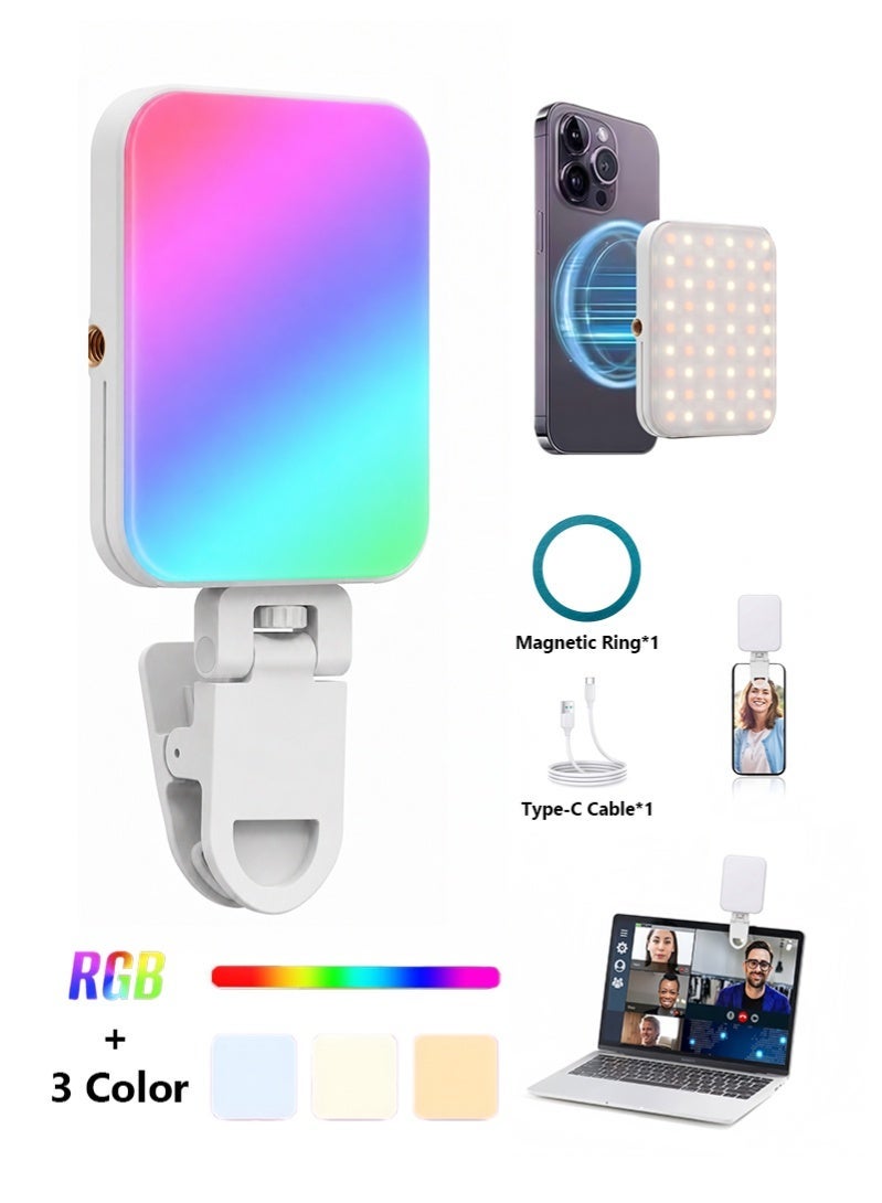 RGB Video Light with Magsafe, Rechargeable Magnetic RGB Photography Light Clip on Phone Laptop,Portable LED Camera Fill Light Panel, Pocket LED Phone Light for Video Conference,TikTok,Youtube, Selfie, Live Streaming - Image 1