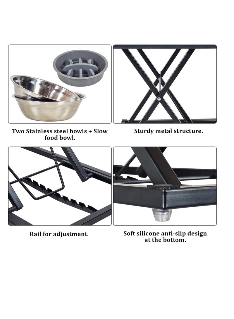 أن ان سي بيتس أوعية طعام مرتفعة للكلاب بجميع الأحجام، 3 في 1 أوعية طعام بطيئة مرتفعة للكلاب مع وعاءين من الفولاذ المقاوم للصدأ وقاعدة مضادة للانزلاق، 8 أوعية طعام مرتفعة قابلة لضبط الارتفاع للكلاب 52 سم (أسود) - Image 3