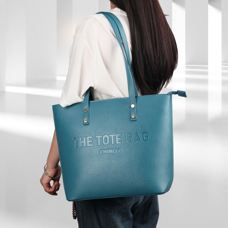 Chinllo Tote Bag for Women, Medium Top Handle Handbags Purse Set with Clutch Bag (D.Turquoise) - Image 2