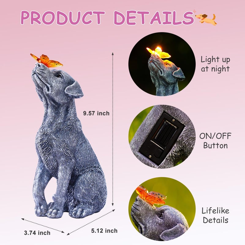 Goodeco Dog Statue with Solar Butterfly - Ideal Gifts for Mom, Dad or Birthdays, Beautifully Crafted Outdoor Decorations to Wow Your Guests - Image 2