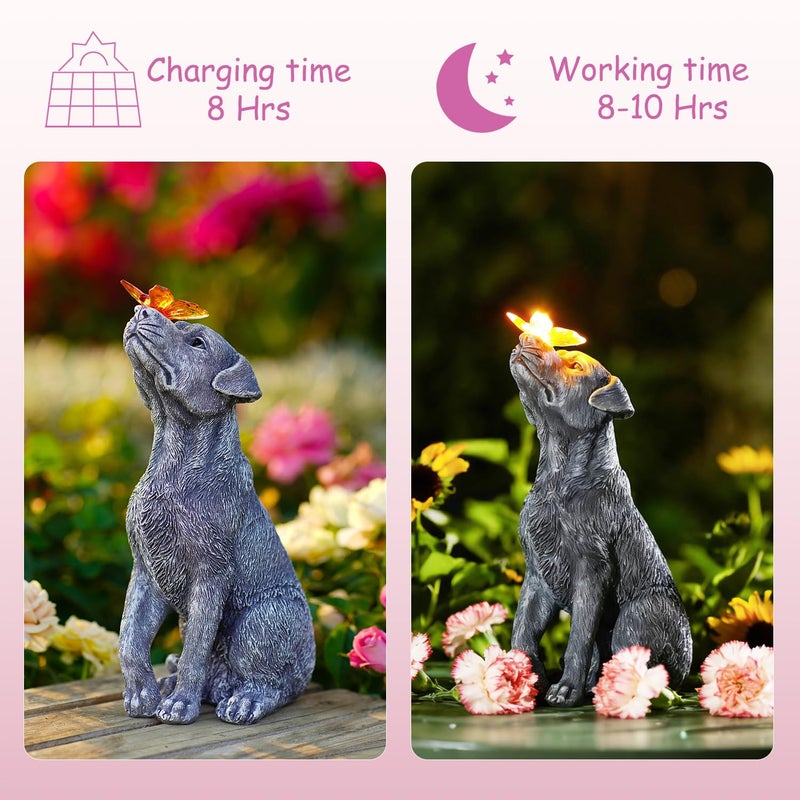 Goodeco Dog Statue with Solar Butterfly - Ideal Gifts for Mom, Dad or Birthdays, Beautifully Crafted Outdoor Decorations to Wow Your Guests - Image 5