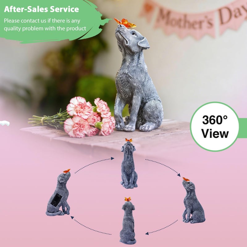 Goodeco Dog Statue with Solar Butterfly - Ideal Gifts for Mom, Dad or Birthdays, Beautifully Crafted Outdoor Decorations to Wow Your Guests - Image 3