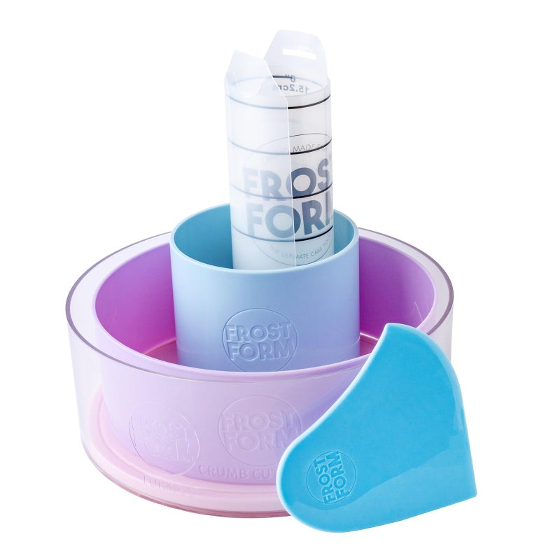 SWEETSHOP AC Food Crafting 6 Inch Frost Form Starter Kit (7 Piece) Cake Pan Round Liner Stand Crumb Cutter Finisher Base Form Instructions Frost Form Cake Kit Cake Icing Kit Frost Form Kit Cake Mold Plastic - Image 2