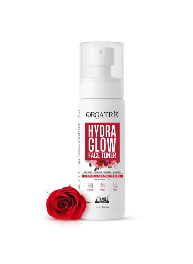 Orgatre Hydra Glow Face Toner for Women | Rose Water Spray with Niacinamide, Cucumber & Hyaluronic Acid | Face Toner for Pores Tightening, Acne-Prone Skin & Glowing Complexion | 100ml - Image 1