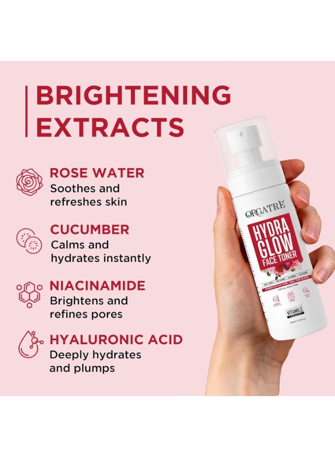 Orgatre Hydra Glow Face Toner for Women | Rose Water Spray with Niacinamide, Cucumber & Hyaluronic Acid | Face Toner for Pores Tightening, Acne-Prone Skin & Glowing Complexion | 100ml - Image 4