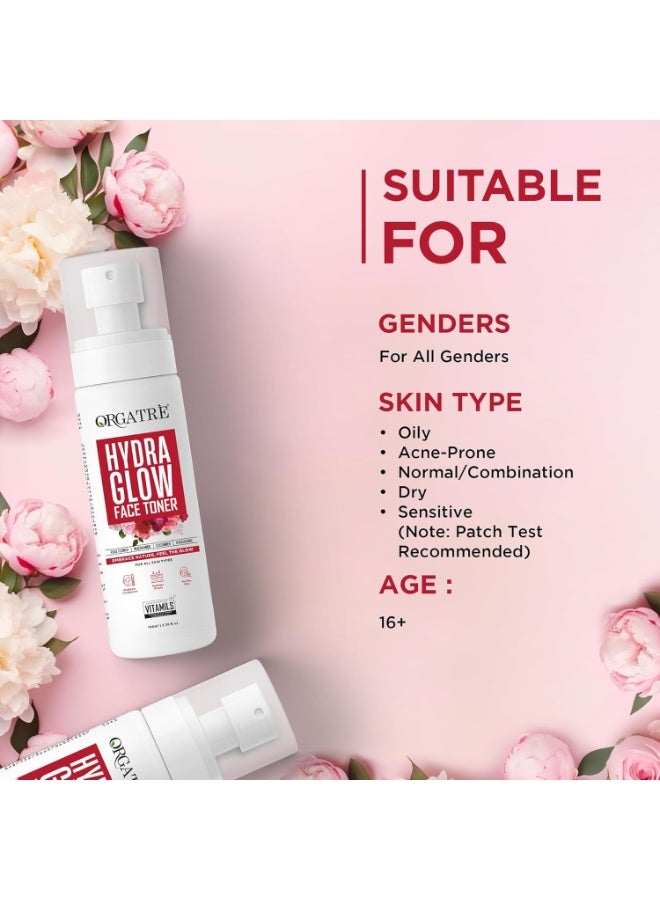 Orgatre Hydra Glow Face Toner for Women | Rose Water Spray with Niacinamide, Cucumber & Hyaluronic Acid | Face Toner for Pores Tightening, Acne-Prone Skin & Glowing Complexion | 100ml - Image 3