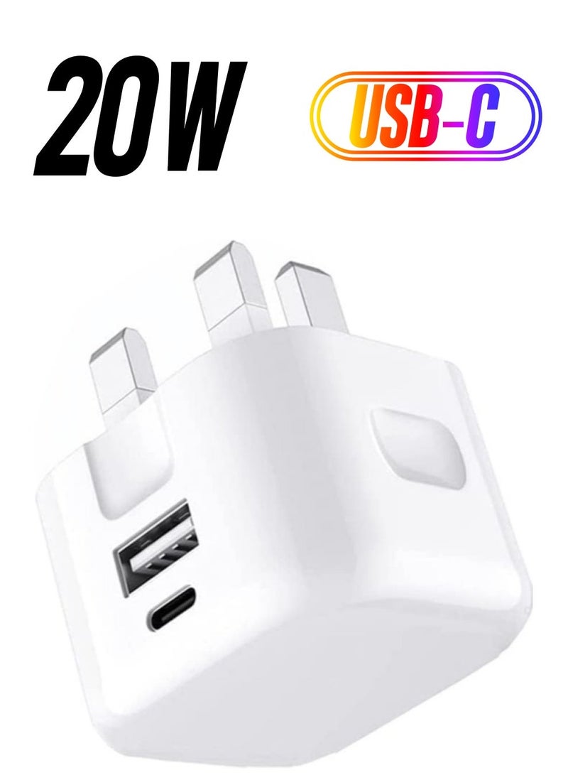Galaxy A04 / A04s / A04 Core USB C Charger Plug 20W Dual Port USB C Fast Charger PD&QC 3.0 USB C Charging Plug Power Delivery Wall Adapter For Samsung Galaxy A04 / A04S / A04 Core (WHITE) - Image 1