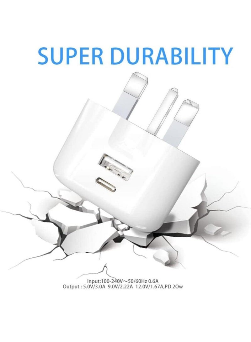 Galaxy A04 / A04s / A04 Core USB C Charger Plug 20W Dual Port USB C Fast Charger PD&QC 3.0 USB C Charging Plug Power Delivery Wall Adapter For Samsung Galaxy A04 / A04S / A04 Core (WHITE) - Image 2