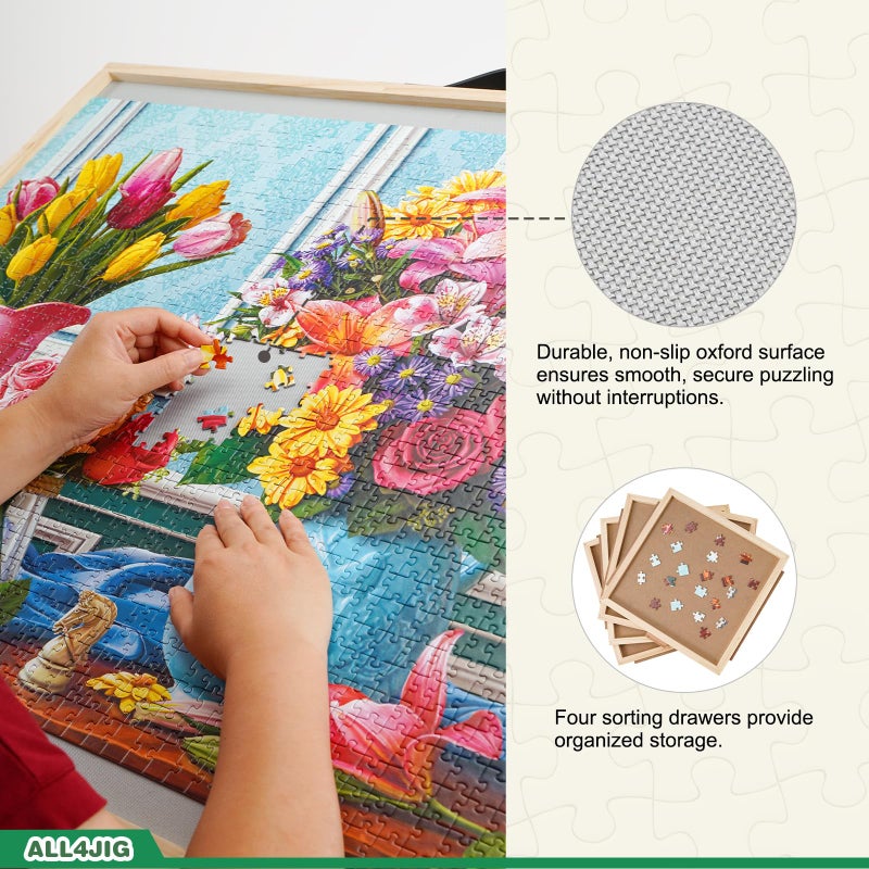 ALL4JIG 2000 Pieces 2-in-1 Tilting & Rotating Puzzle Board, 40.16" x 28.5"Adjustable Angle Puzzle Board with 4 Drawers & Clear Protective Cover, Birthday Gift for mom - Image 5