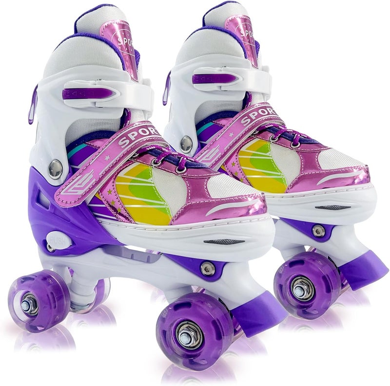 Janplay Adjustable Kids Roller Skates for Girls and Boys with Illuminating Wheels - Violet - Image 1