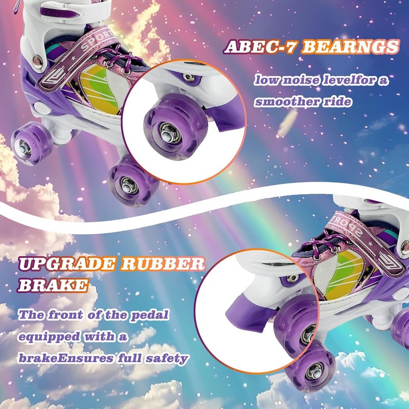 Janplay Adjustable Kids Roller Skates for Girls and Boys with Illuminating Wheels - Violet - Image 2