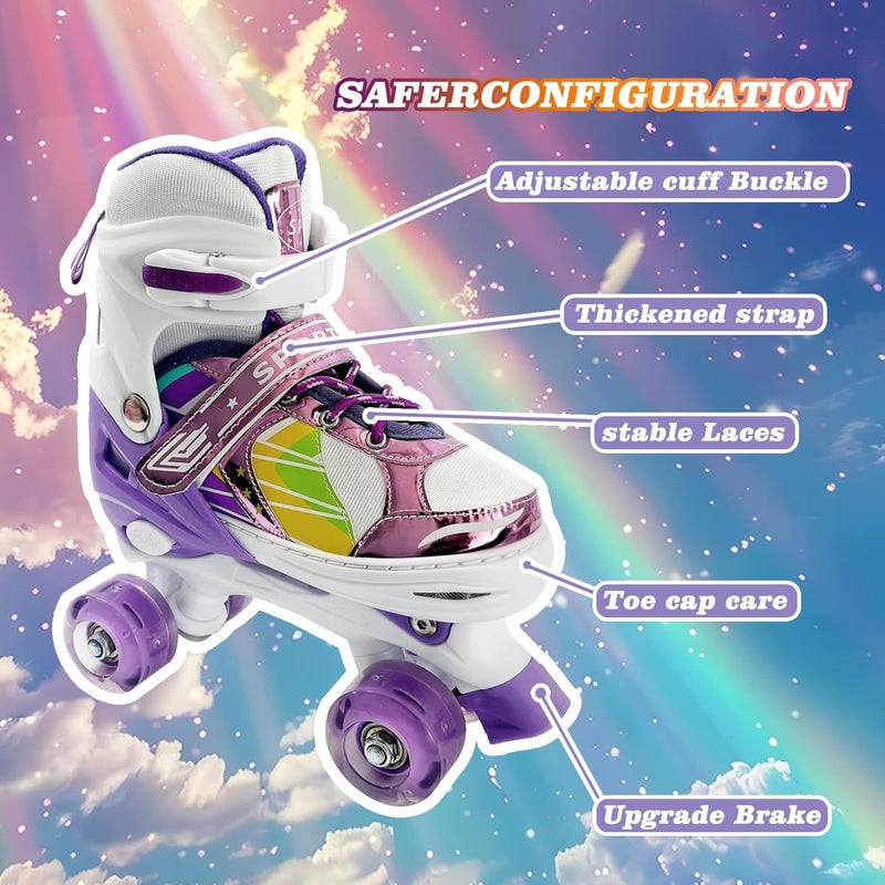 Janplay Adjustable Kids Roller Skates for Girls and Boys with Illuminating Wheels - Violet - Image 5