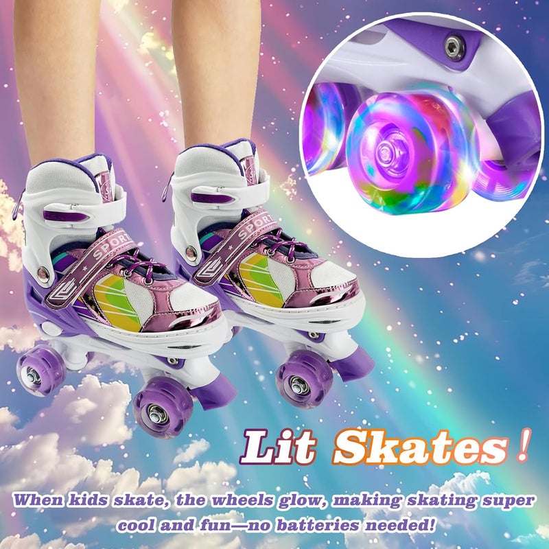 Janplay Adjustable Kids Roller Skates for Girls and Boys with Illuminating Wheels - Violet - Image 4