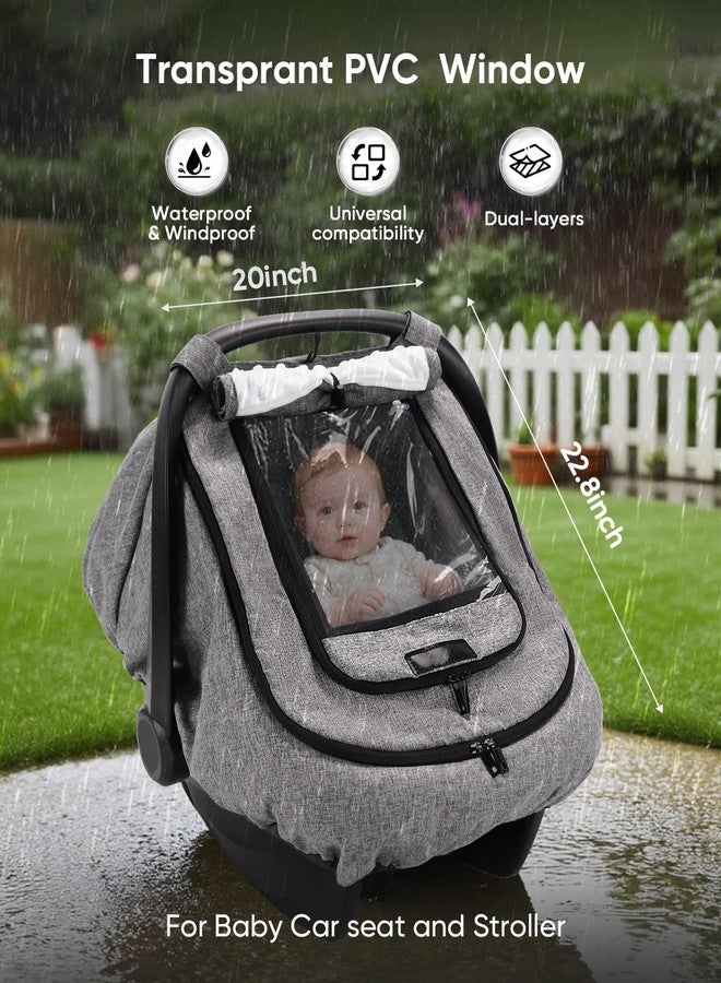 TinlyFinly Waterproof Car Seat Cover for Baby, 2-Layer Car Seat Rain Cover with Clear Window & Sunshade & Mesh Cover, Universal Infant Carseat Canopy for Stroller, Protect from Rain and Snow - Gray - Image 2