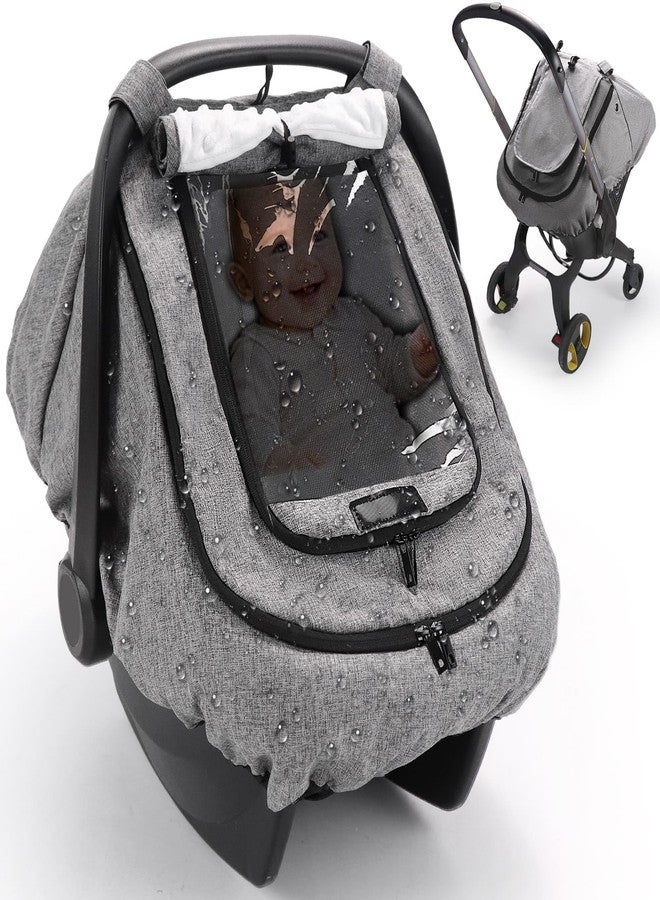 TinlyFinly Waterproof Car Seat Cover for Baby, 2-Layer Car Seat Rain Cover with Clear Window & Sunshade & Mesh Cover, Universal Infant Carseat Canopy for Stroller, Protect from Rain and Snow - Gray - Image 1
