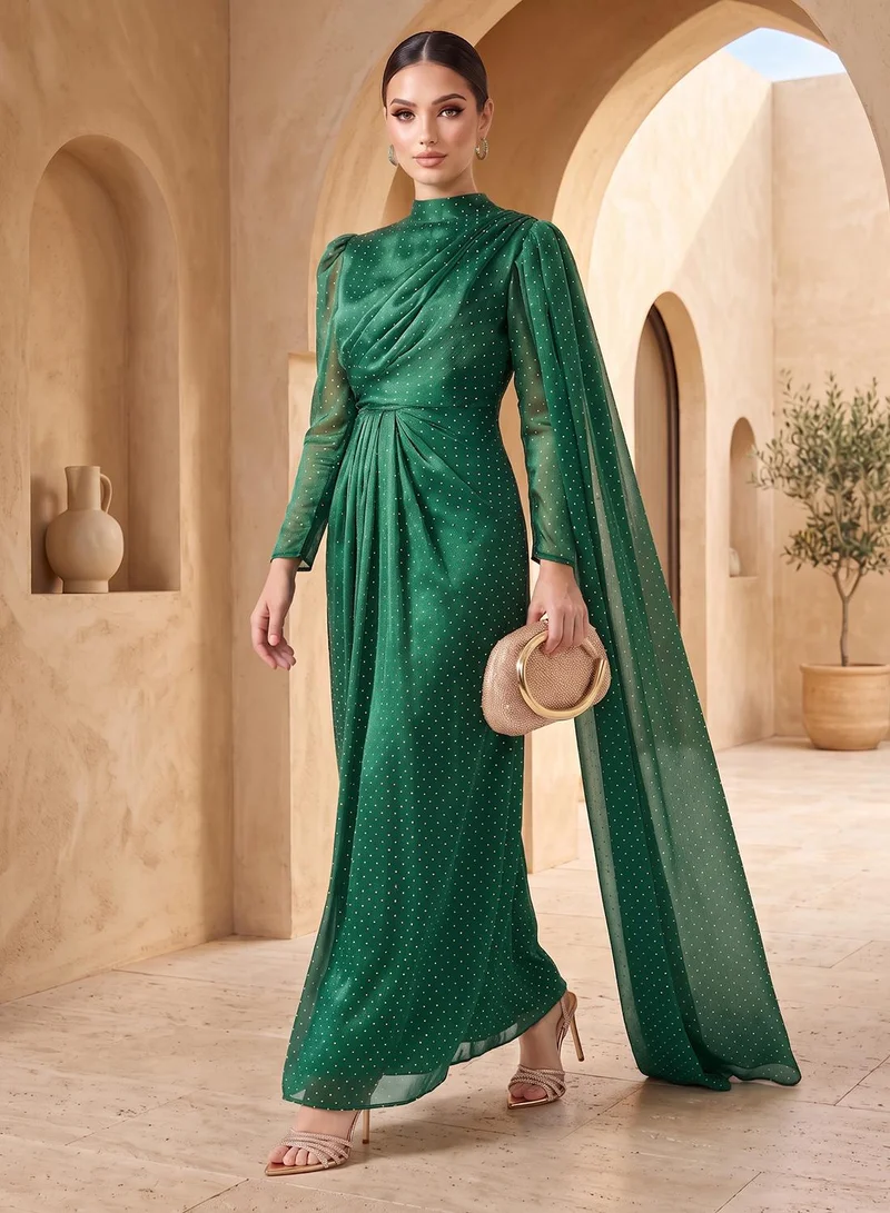 Namshi X Draped Evening Gown With Exaggerated Trail