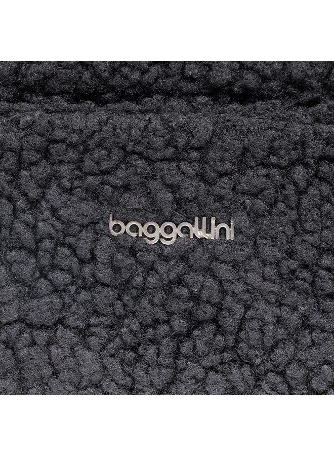 Baggallini Womens All Day Backpack With Rfid Phone Wristlet Black Faux Shearling - Image 3