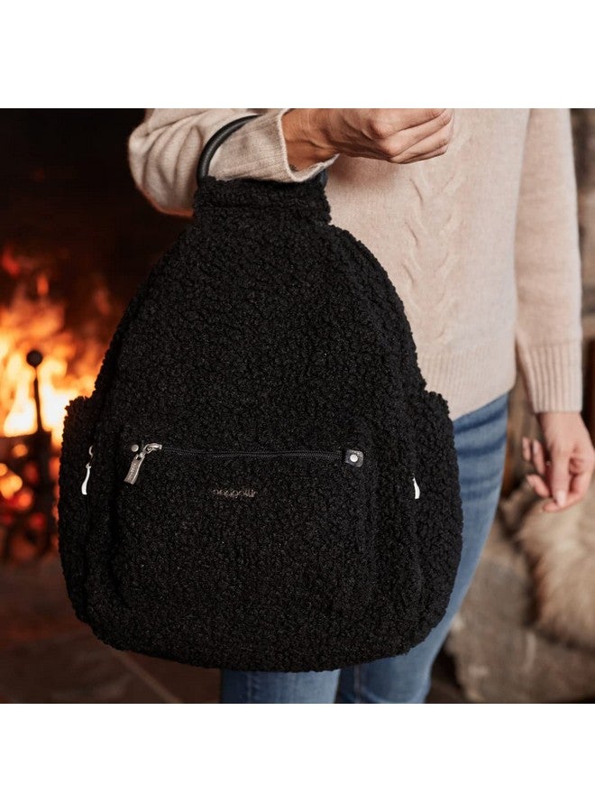 Baggallini Womens All Day Backpack With Rfid Phone Wristlet Black Faux Shearling - Image 2