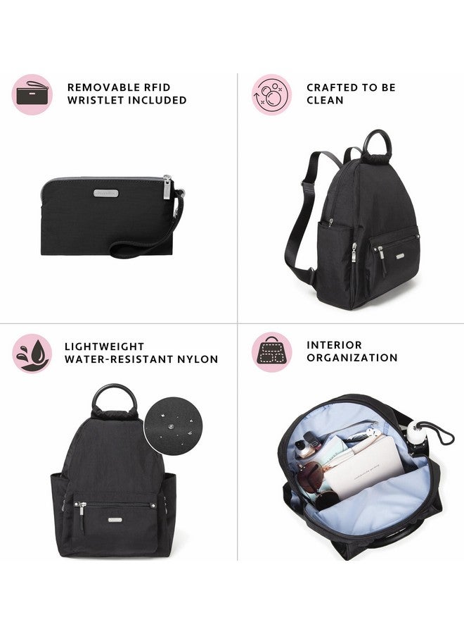 Baggallini Womens All Day Backpack With Rfid Phone Wristlet Black Faux Shearling - Image 5