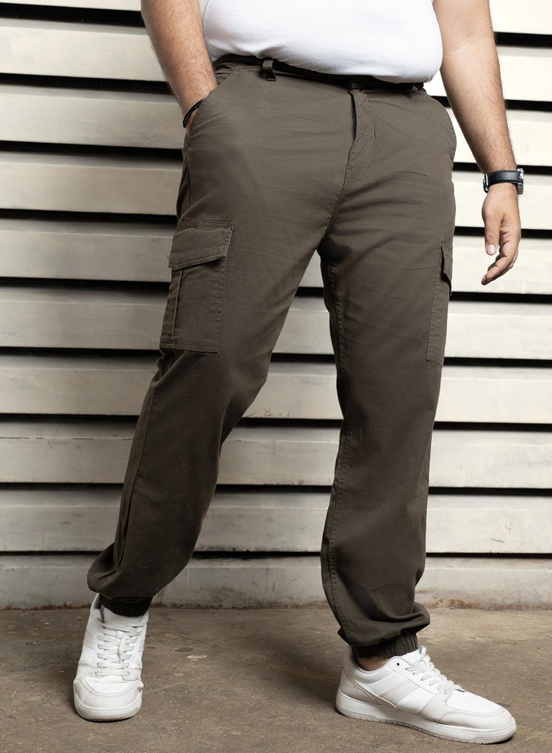 HIGH STAR Men's Dark Olive Cotton Blend Solid Pattern Full Length Cargo Straight Fit Trouser - Image 5