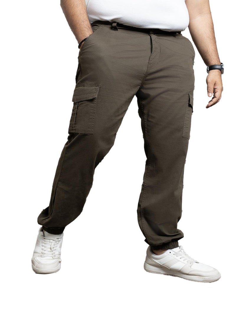 HIGH STAR Men's Dark Olive Cotton Blend Solid Pattern Full Length Cargo Straight Fit Trouser - Image 2