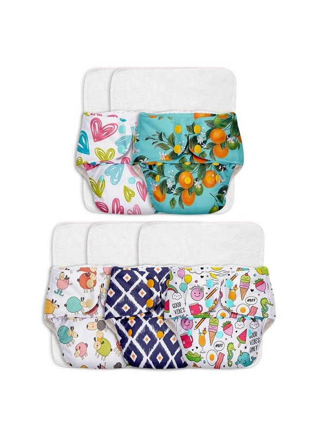 Superbottoms 5 Basic Assorted Reusable Cloth Diapers For Babies 03 Years ; Freesize Adjustable Washable & Organic Baby Diapers For Day Time Use (Comes With Quick Dry Foladable Dry Feel Pad Soaker Insert) - Image 2