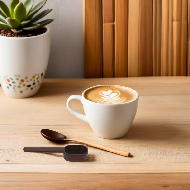 2pcs Wooden Coffee Bean Measuring Spoons Set Wooden Coffee Bean Measuring Spoons Set Walnut Solid Wood Scoop and Espresso for Home and Cafe Use - Image 5