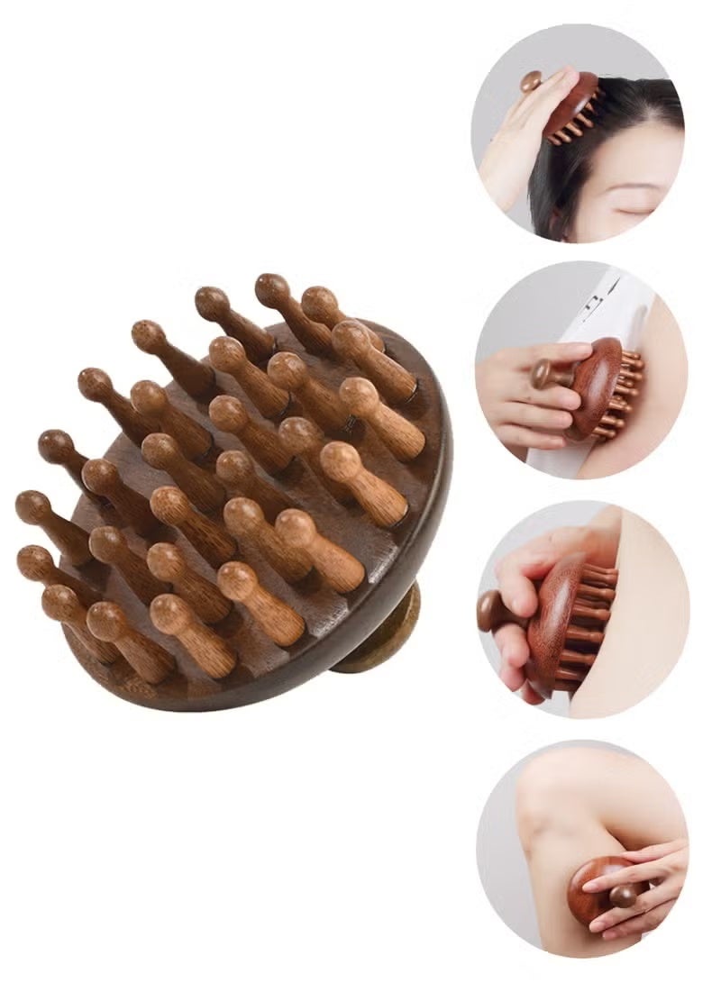 مدلك فروة الرأس الخشبي بمقبض، فرشاة تدليك، مدلك فروة الرأس من خشب الصندل - Image 1
