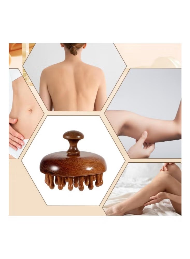 مدلك فروة الرأس الخشبي بمقبض، فرشاة تدليك، مدلك فروة الرأس من خشب الصندل - Image 3