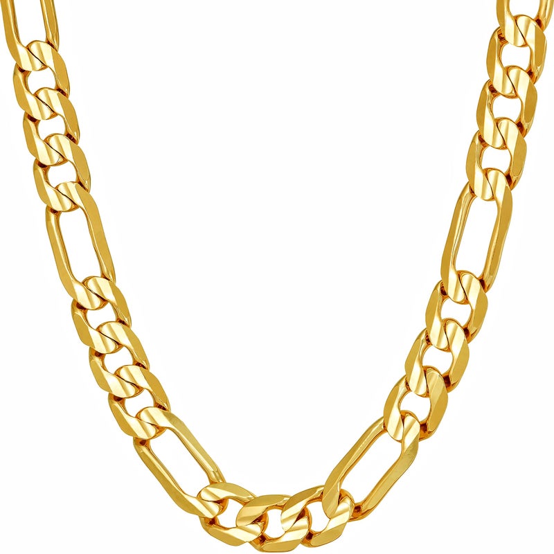 LIFETIME JEWELRY 7mm Figaro Chain Necklace Diamond Cut 24k Real Gold Plated (Gold, 22 inches) - Image 1