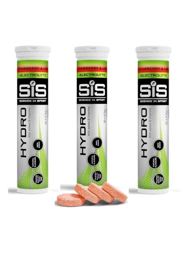 SIS Hydro Electrolyte Tablets | Sugar Free Hydration Tablets | Essential Electrolytes to Reduce Fatigue & Aid Rehydration | Gluten Free | Strawberry & Lime Flavour | 60 Servings | 3 Pack | 60 x 4.5g - Image 1