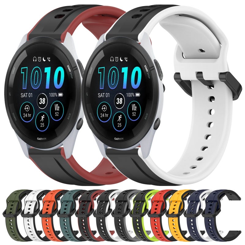 S-TOP For Garmin Forerunner 265 22mm Convex Loop Two-Color Silicone Watch Band(White+Black) - Image 3