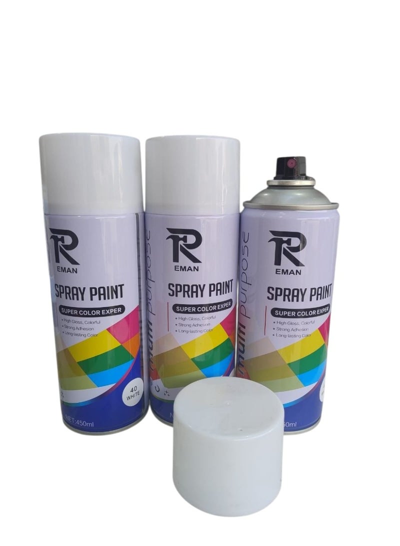 White Spray Paint – Multi-Purpose High Gloss & Strong Adhesion for Home and Industrial Use – 3 Cans × 450ml - Image 4