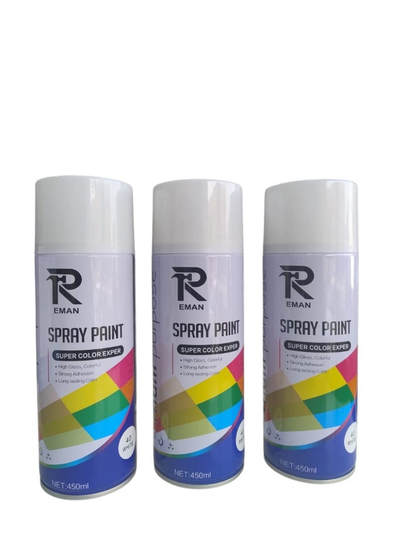 White Spray Paint – Multi-Purpose High Gloss & Strong Adhesion for Home and Industrial Use – 3 Cans × 450ml - Image 3