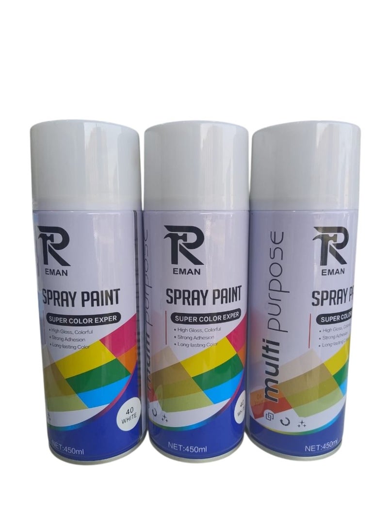 White Spray Paint – Multi-Purpose High Gloss & Strong Adhesion for Home and Industrial Use – 3 Cans × 450ml - Image 1