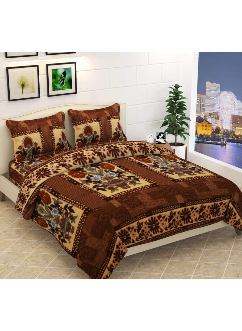Luxury Trends Luxury Trends 210 TC Gamla Design Fleece Warm Polar Winter Double Bedsheet King Size1 Double Bedsheet with 2 Pillow Covers90x100 Inch Brown  - Image 1