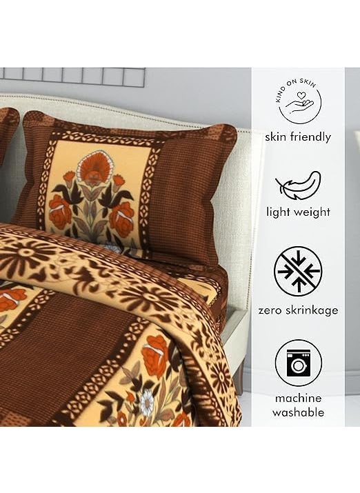 Luxury Trends Luxury Trends 210 TC Gamla Design Fleece Warm Polar Winter Double Bedsheet King Size1 Double Bedsheet with 2 Pillow Covers90x100 Inch Brown  - Image 5