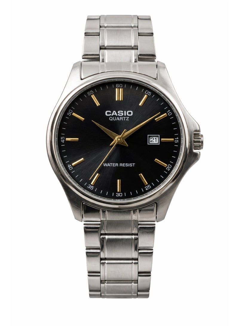 Casio Quartz Stainless Steel Watch for Men – Black Dial, Date Display, Water Resistant