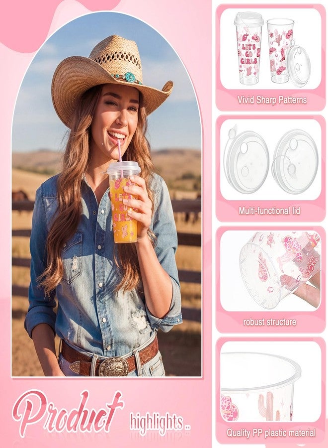 Remerry 50 Sets Western Cowgirl Party Cups with Lids and Straws - 17 Oz Plastic Pink and Brown Clear Cups Bulk for Birthday Party Baby Shower Theme Events Decorations Supplies - Image 3