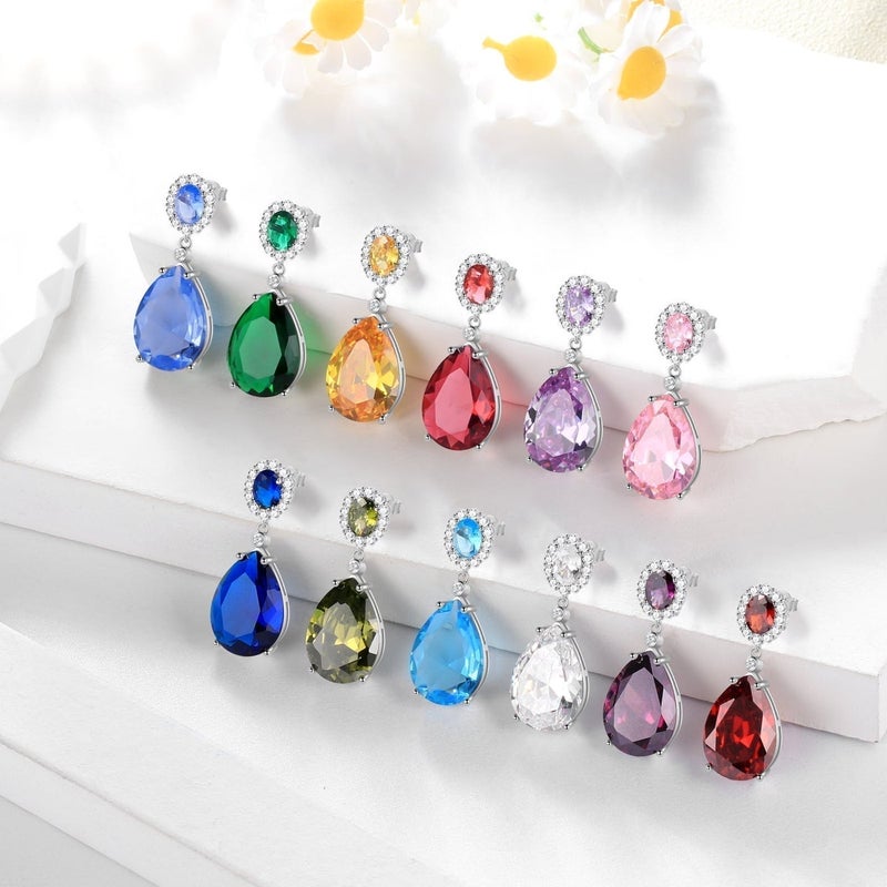 Juwaliy Women Teardrop Dangle Earrings May Birthstone Emerald Green 925 Sterling Silver Jewelry Mom Grandma Birthday Mother's Day Gift - Image 5