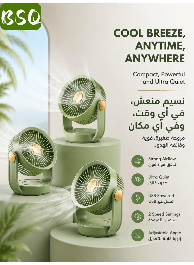 Portable Mini Desk Fan With Led Night Light 3 Speed Adjustable Silent Usb Rechargeable Air Cooler Personal Fan For Home Office Outdoor Summer Use